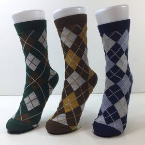 Unisex Argyle Crew Socks 3-Pack Stylish Professional Green Brown Blue